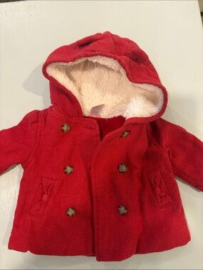 Carter's Red Hooded Double-Breasted Coat with Cream Sherpa Lining
